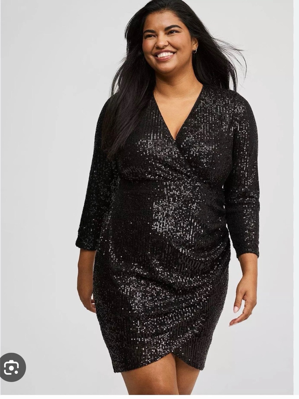 Torrid Sequin Mesh Surplice Mini Dress in Deep Black